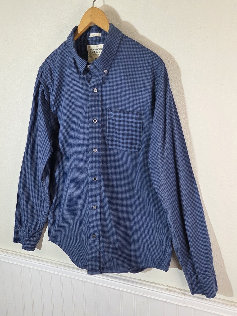 Abercrombie & Fitch Mens XL Muscle Fit Blue Check Button Up Shirt Long Sleeve